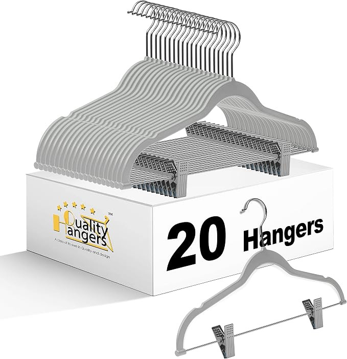Quality Plastic 20-Pack Non Velvet Non-Flocked Thin Compact Coat Hangers with Metal Clips for Ski... | Amazon (US)