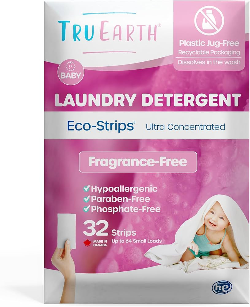 Tru Earth Hypoallergenic Baby Laundry Detergent Sheets/Eco-Strips for Sensitive Skin, 32 Count, U... | Amazon (US)