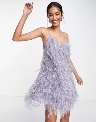 ASOS EDITION faux feather & sequin mini dress with low back in lilac | ASOS (Global)