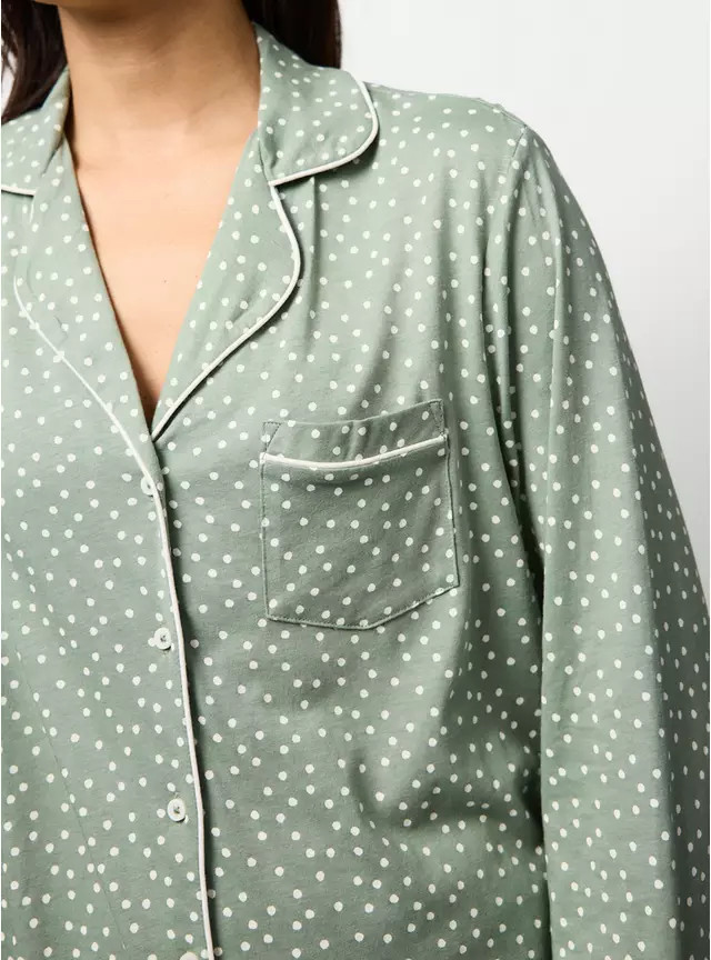 Sage Green Spotted Print Modal Blend Traditional Pyjamas XL | Tu Clothing