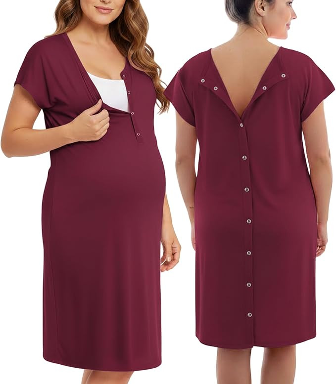 Pregnancy through postpartum, soft fabric, full back opening for checks, easy nursing access, ski... | Amazon (US)