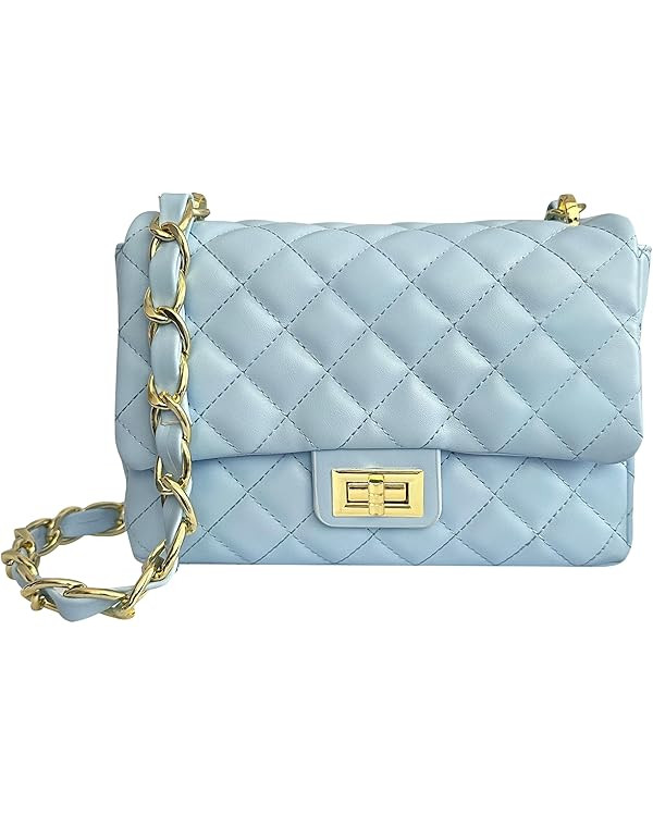 Medium Quilted Leather Crossbody Bag, Designer Soft Shoulder Light Purse, Outer Back Pocket | Amazon (US)