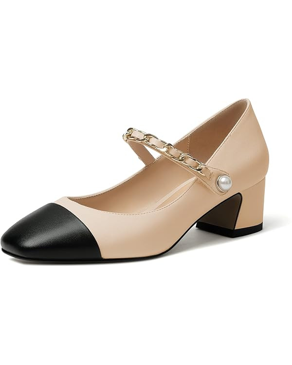 YODEKS Women's Block Heel Pumps Low Chunky Heel Mary Jane Square Toe Shoes 2 Inch Closed Toe Dres... | Amazon (US)