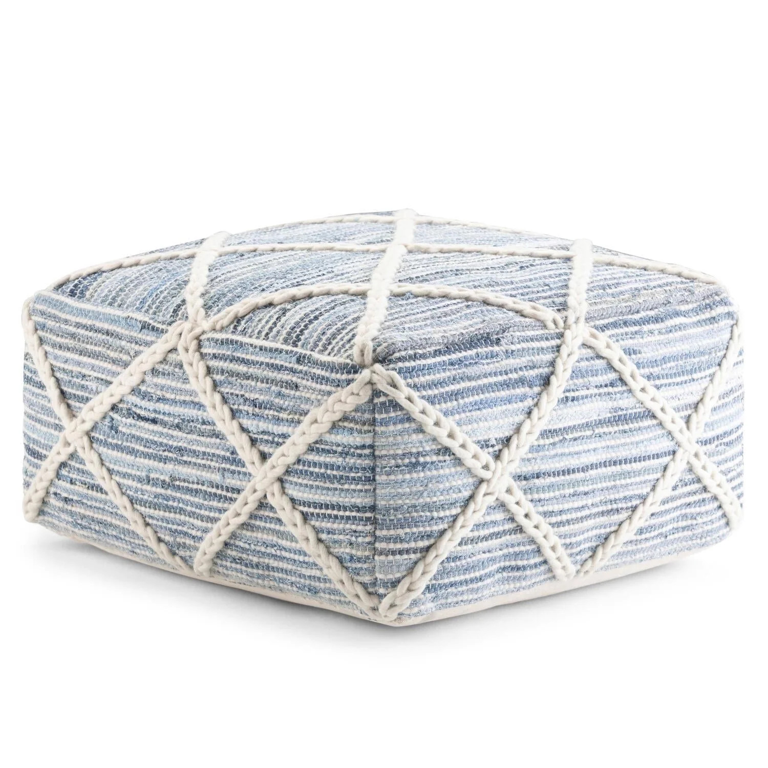Simpli Home Cowan 20 inch Wide Contemporary Square Pouf in Blue and Natural Handloom Wool and Cot... | Walmart (US)