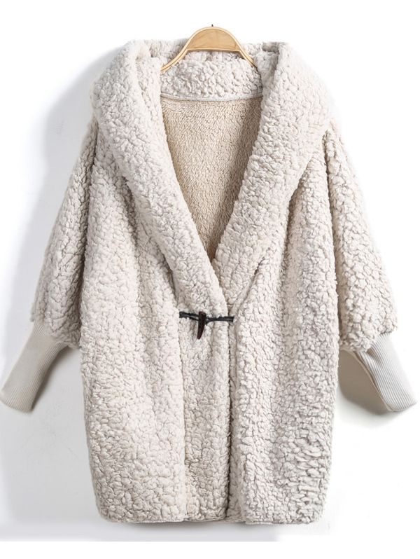 Apricot Hooded Batwing Long Sleeve Loose Coat | SHEIN