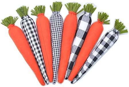 KiaoTime Pack 8 Easter Carrots Decor, Black and White Gingham Buffalo Plaid Carrots Spring Easter Fa | Amazon (US)