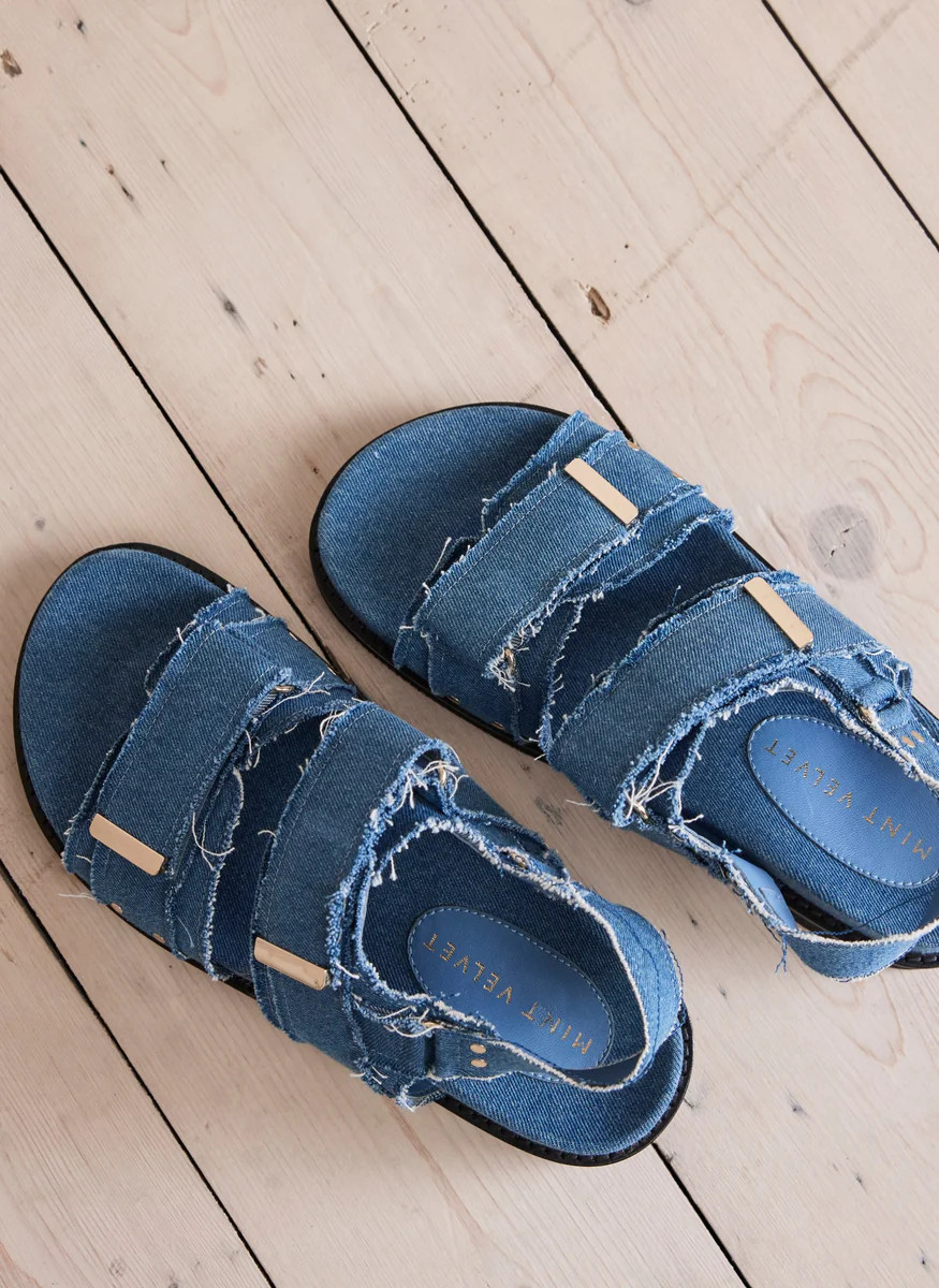 Blue Denim Raw Edge Sandals | Mint Velvet