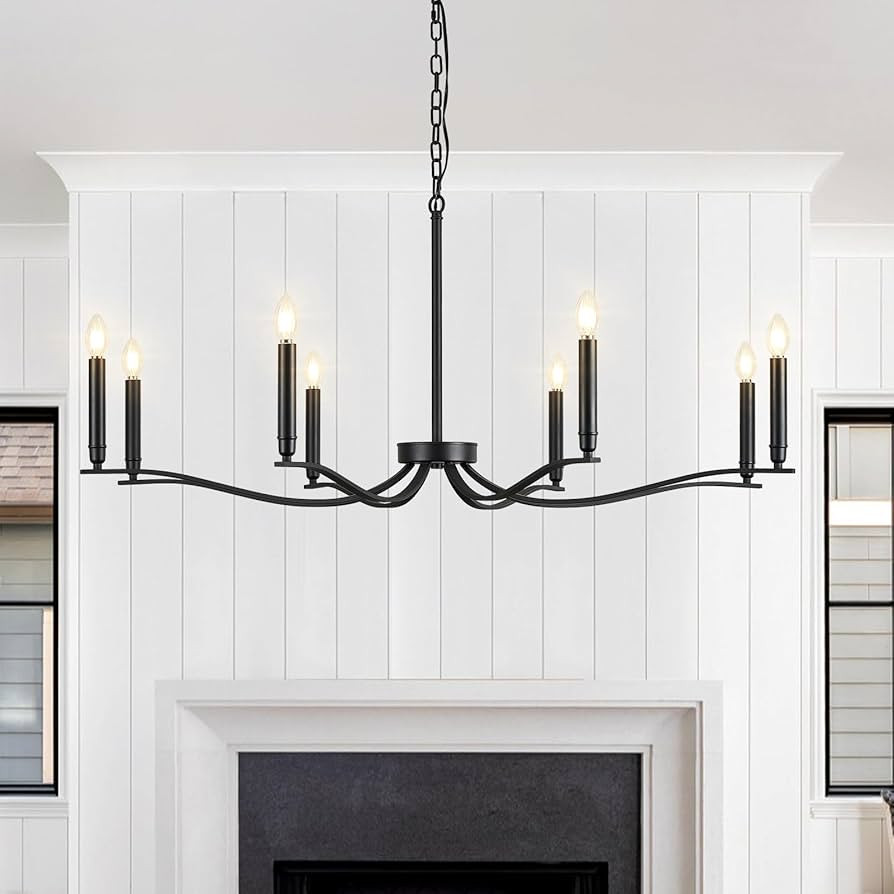 Black Chandelier, Modern Dining Room Light Fixture 8 Light Candle Chandelier Over Table 44in Meta... | Amazon (US)