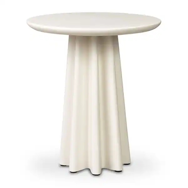 Poly & Bark Folda Sculpted Concrete Pedestal Side Table - Almond White | Bed Bath & Beyond