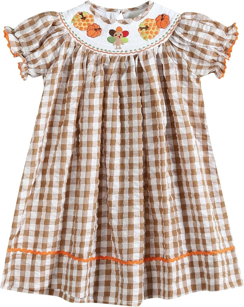 Lil cactus Baby Girls Smocked Pumpkin Thanksgiving Bishop Dress | Amazon (US)