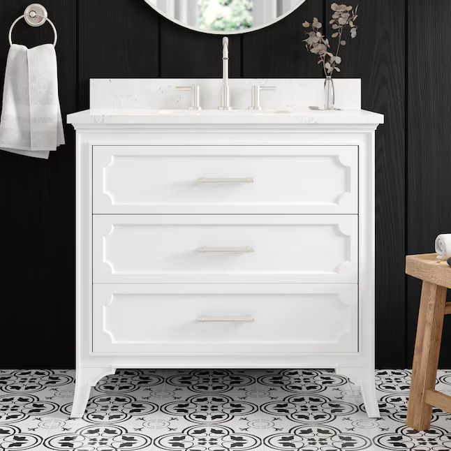 allen + roth Helena 36-in White Undermount Single Sink Bathroom Vanity with Carrara Engineered Ma... | Lowe's