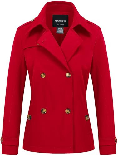 CREATMO US Women's Trench Coat Womens Dress for Women Waterproof Double Breasted Cropped Jacket Classic Lapel Outerwear Red 3XL | Amazon (US)