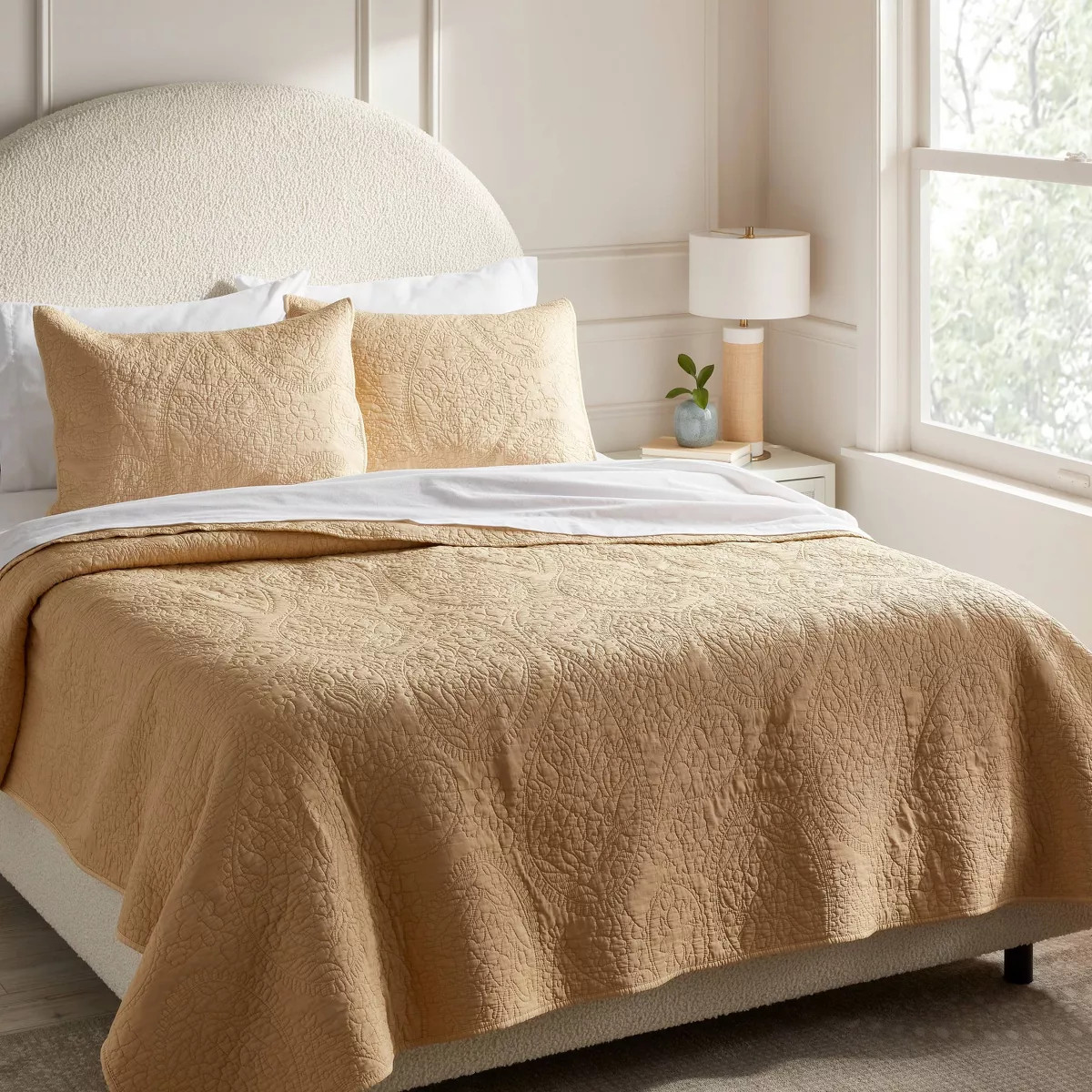 Full/Queen Garment Washed Paisley Stitch Quilt Wheat - Threshold™ | Target