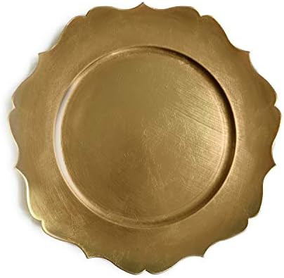 Tiger Chef 13-inch Gold Distressed Scalloped Rimmed Round Charger Plates, Melamine Plastic Dinner... | Amazon (US)