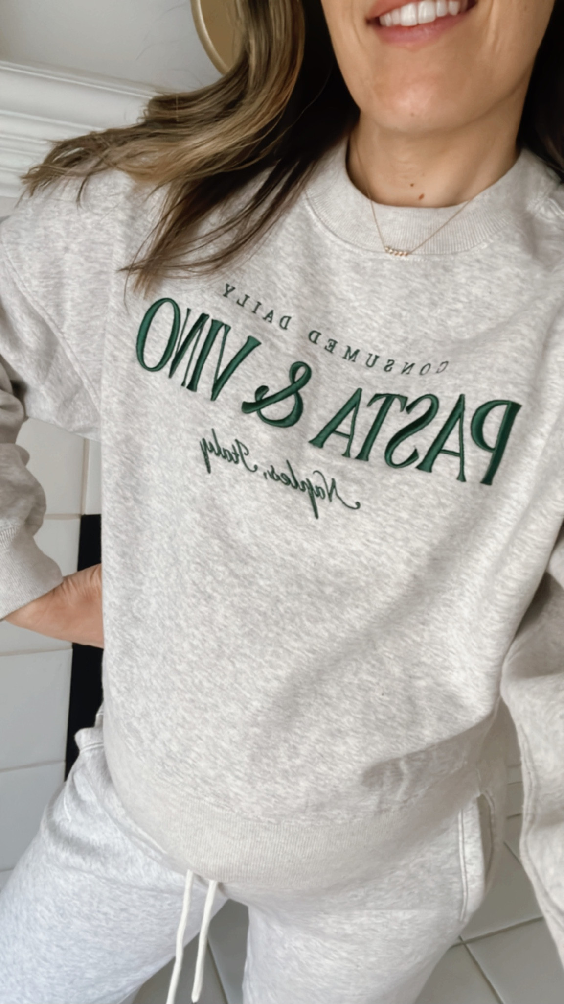 SALE! Loving this graphic sweatshirt! Got my true size to wear postpartum. Grey sweatshirt. Sweats. Casual chic. Mom style. Everyday style. Winter style. Sale alert. Fresh style. New arrival  

#LTKstyletip #LTKfindsunder100 #LTKsalealert