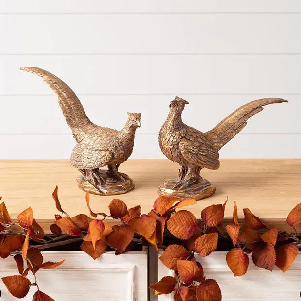 Decorative Pheasant Figurine Set of 2 | Antique Farm House