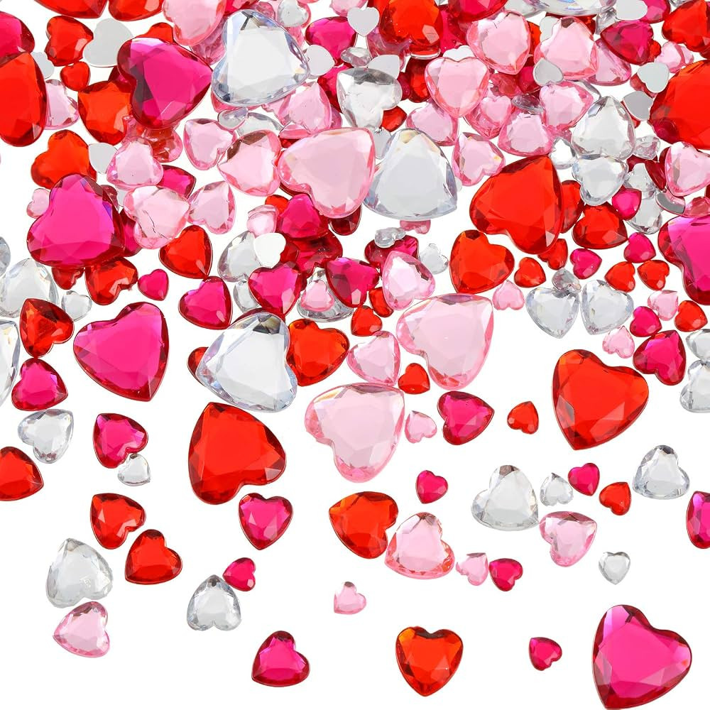 Chuangdi 516 Pcs Acrylic Heart Rhinestone Heart Crystal Gems Rhinestone Flat Back Heart Rhineston... | Amazon (US)