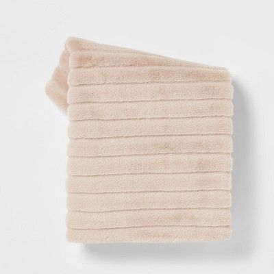 Textured Faux Fur Reversible Throw Blanket Neutral - Threshold™ | Target