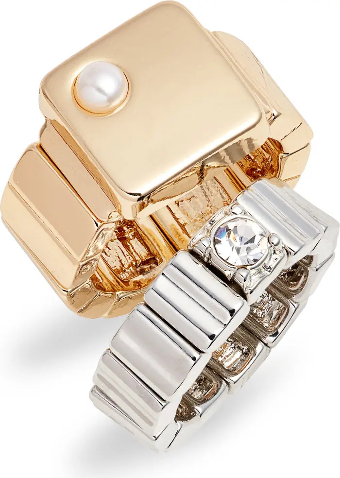 Open Edit Set of 2 Imitation Pearl Watch Band Stretch Rings | Nordstrom | Nordstrom