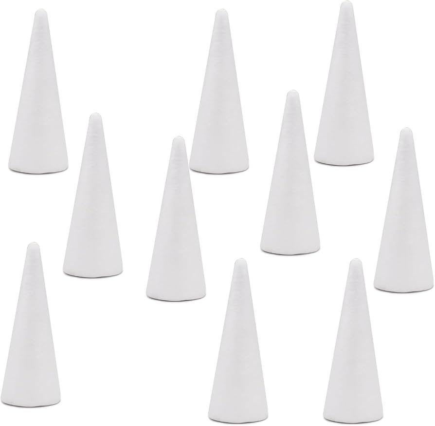 Crafare 10 Pack Foam Cones Polystyrene Cone 2x4 Inch for Christmas Tree Project Wedding Table Cen... | Amazon (US)