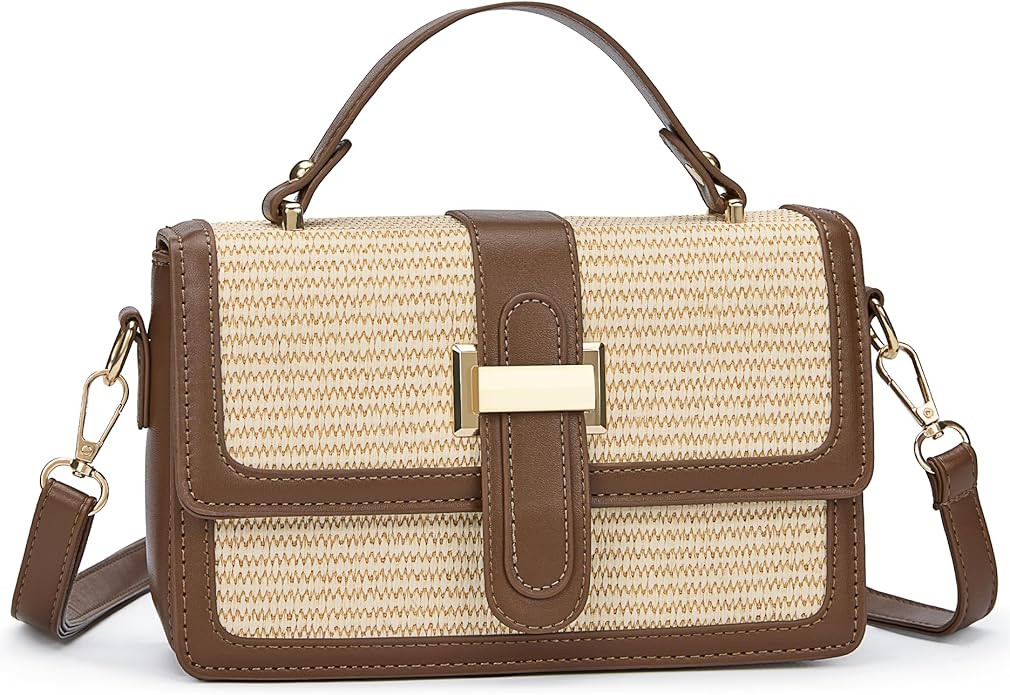 Straw Crossbody Purses Bags for Women, Summer Leather Shoulder Bag | Amazon (US)