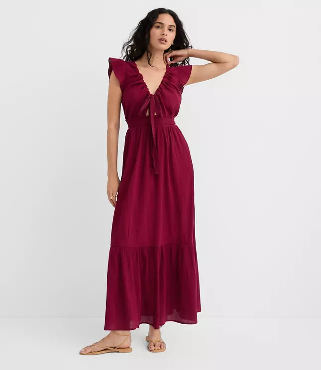 LOFT Beach Bow Cutout Maxi Pocket Dress | LOFT