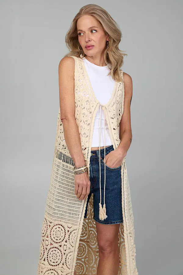 Crochet Tie Front Long Kimono | Saachi