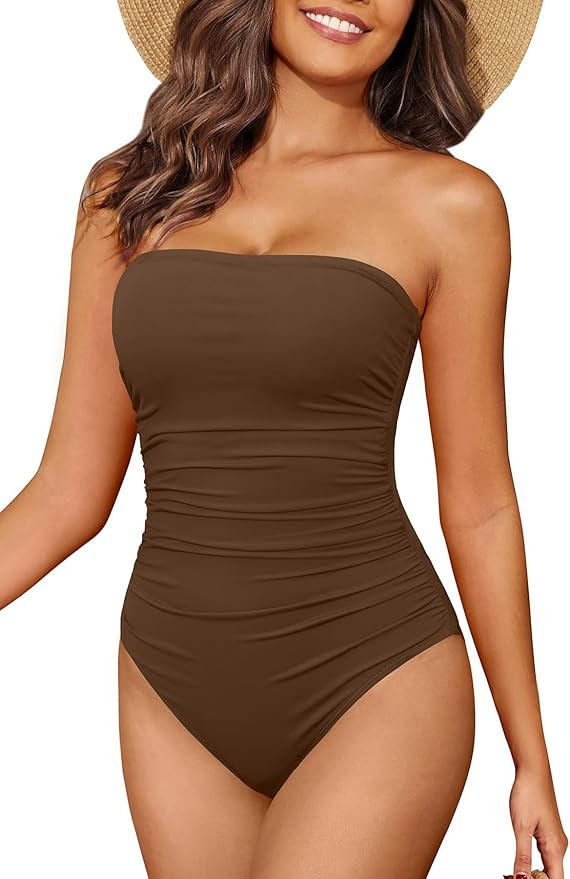 Holipick Women Tummy Control One Piece Swimsuits Strapless Bandeau Bathing Suits Slimming Halter ... | Amazon (US)