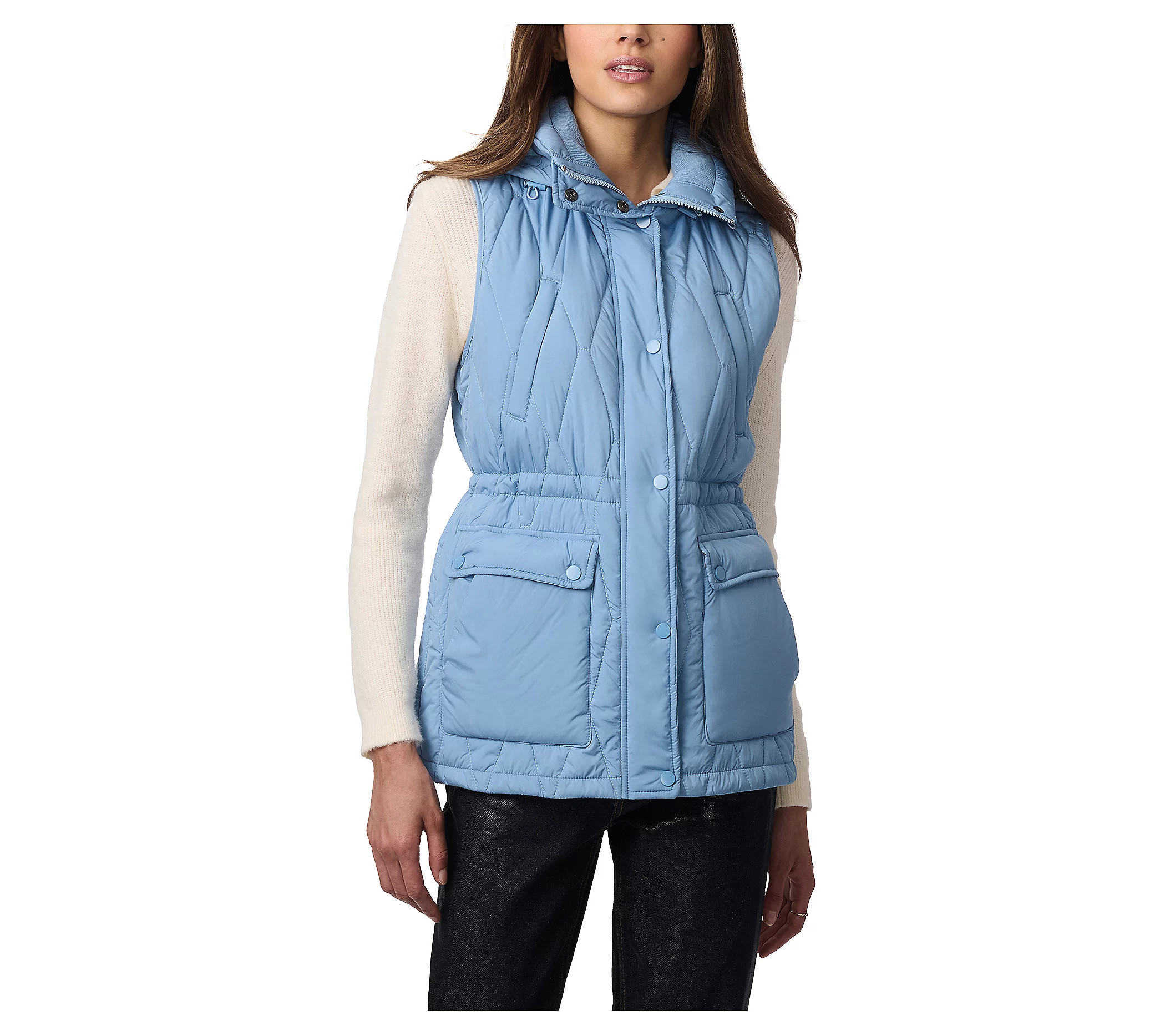 Bernardo Lightweight Anorak Style Vest with Det achable Hood | QVC