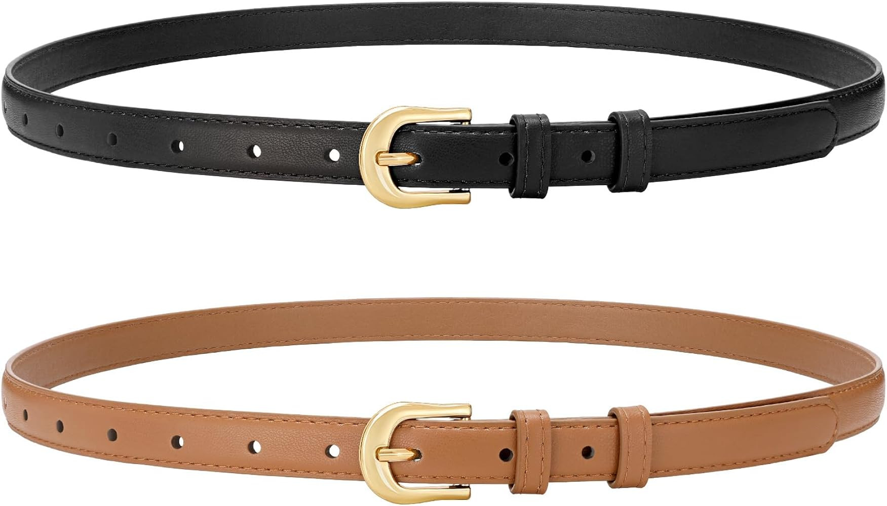 XZQTIVE 2 Pack 0.71'' Women Skinny Leather Belts for Jeans Dress Pants Thin Black Brown Belt for ... | Amazon (US)