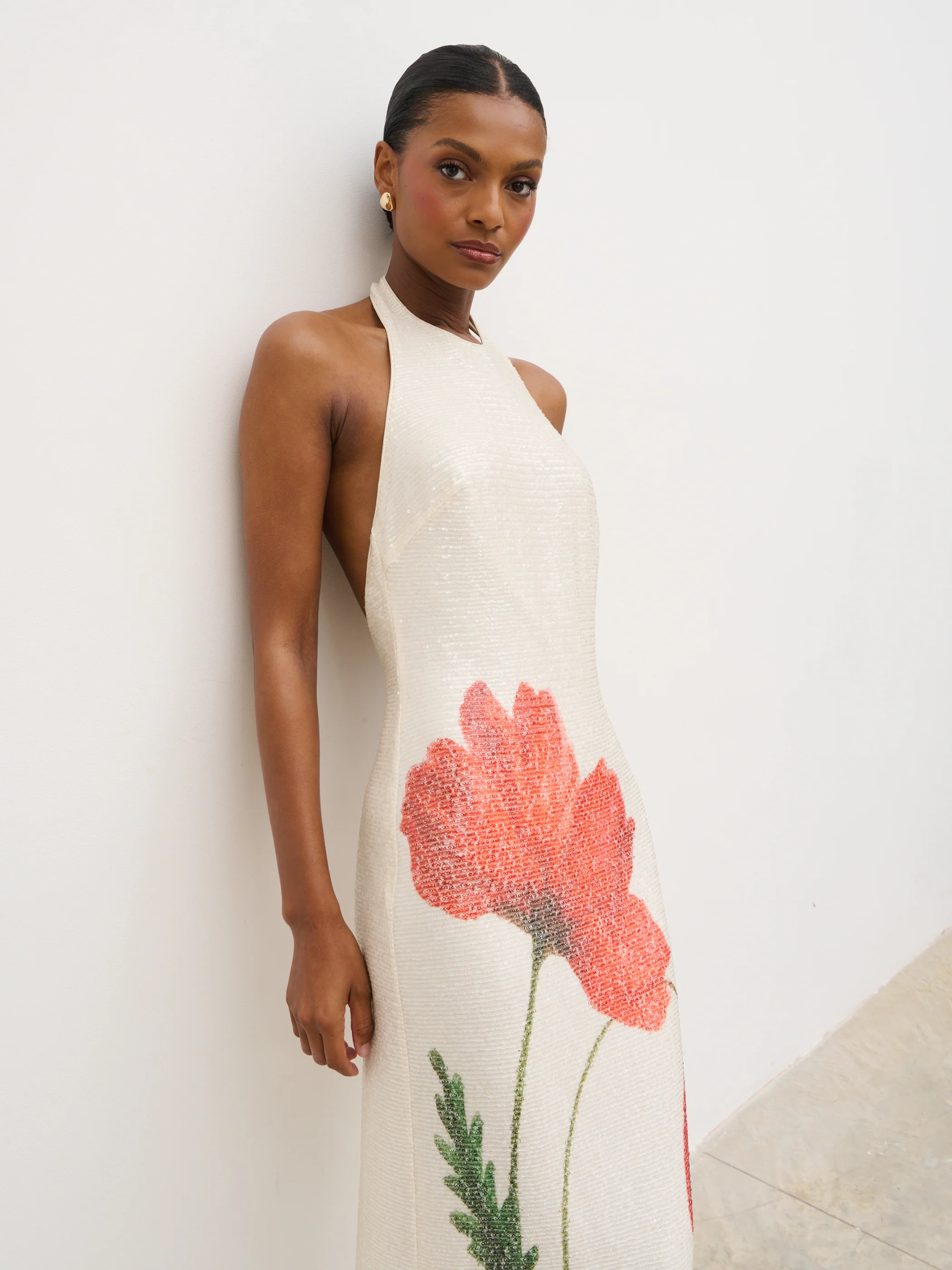 Alora Racer Sequin Maxi Dress - Largescale Poppy Petal Red | Pretty Lavish (UK)