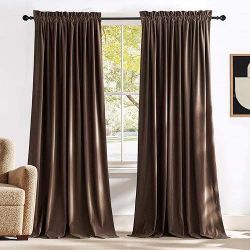 NICETOWN Brown Velvet Room Darkening Curtains, Home Decor Light Blocking Thermal Insulated Drapes... | Amazon (US)