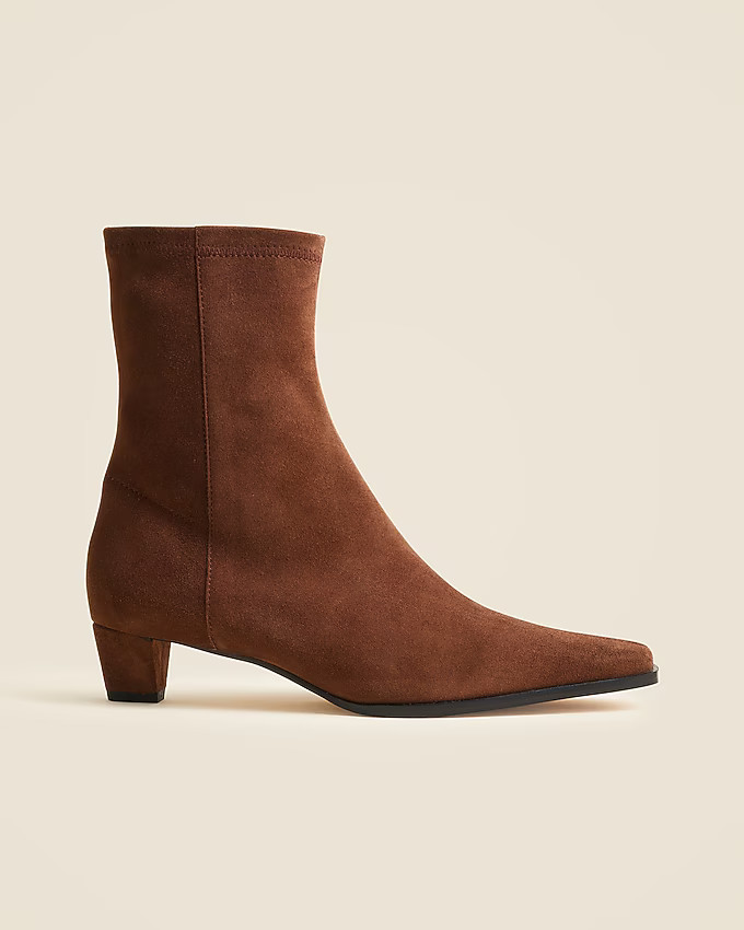 Remi square-toe ankle boots in stretch suede | J. Crew US