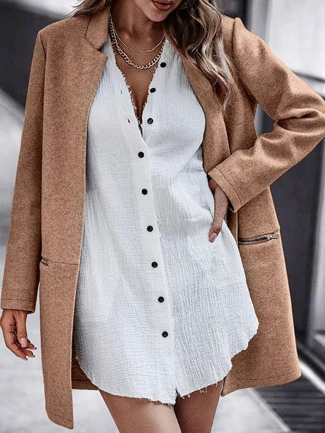 Angashion Women’s Coat, Long Sleeve Stand Collar Cardigan Mid-Long Open Front Outwear Overcoat ... | Amazon (US)