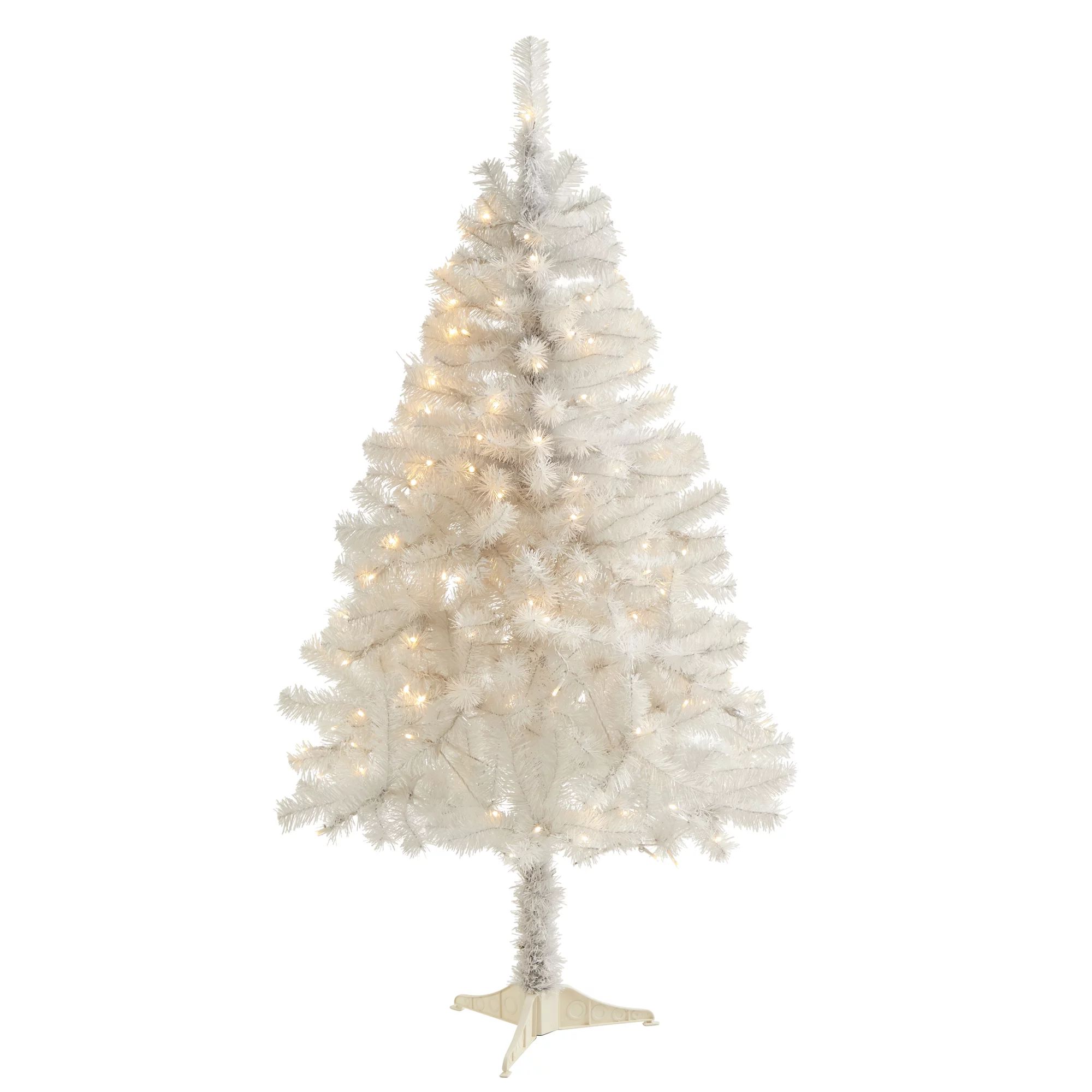 Nearly Natural 4' White Artificial Christmas Tree Prelit 100 Clear LED Lights | Walmart (US)