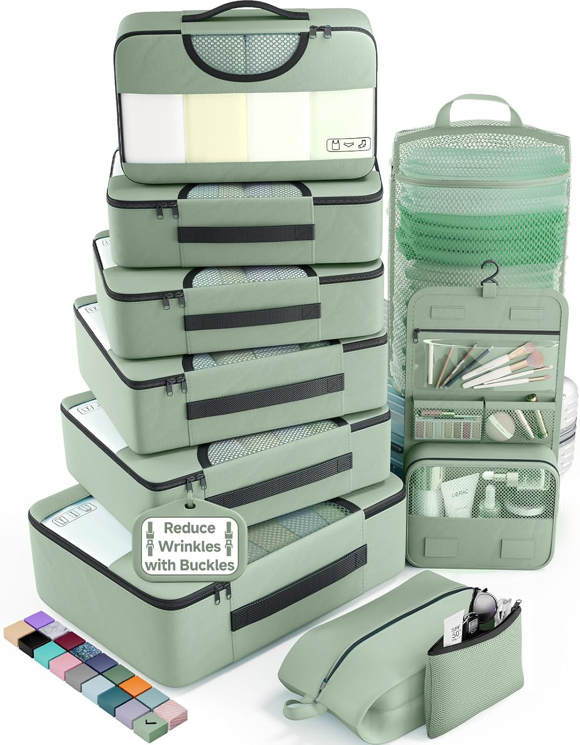 Veken 10 Set Packing Cubes for Travel Essentials,Anti-Wrinkle Buckled Suitcase Organizer for Shoe & Toiletry Bag,Carry On Luggage Bag with 99+ Count Mesh Holes for Airplane & College Dorm Accessories | Amazon (US)