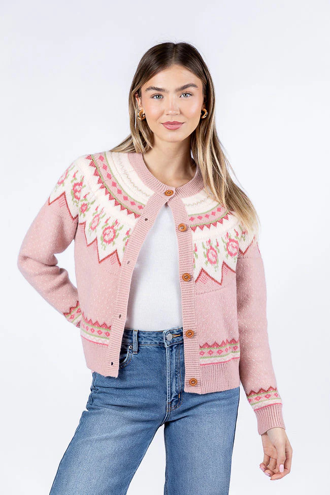 Sunny Meadow Pink Floral Fair Isle Cardigan SALE | Pink Lily