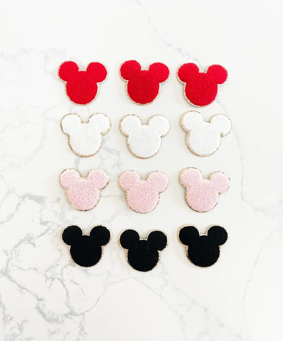 Disney Mickey Mouse Minnie Mouse Chenille Glitter Iron On Patch Black Pink Red White | Etsy (US)