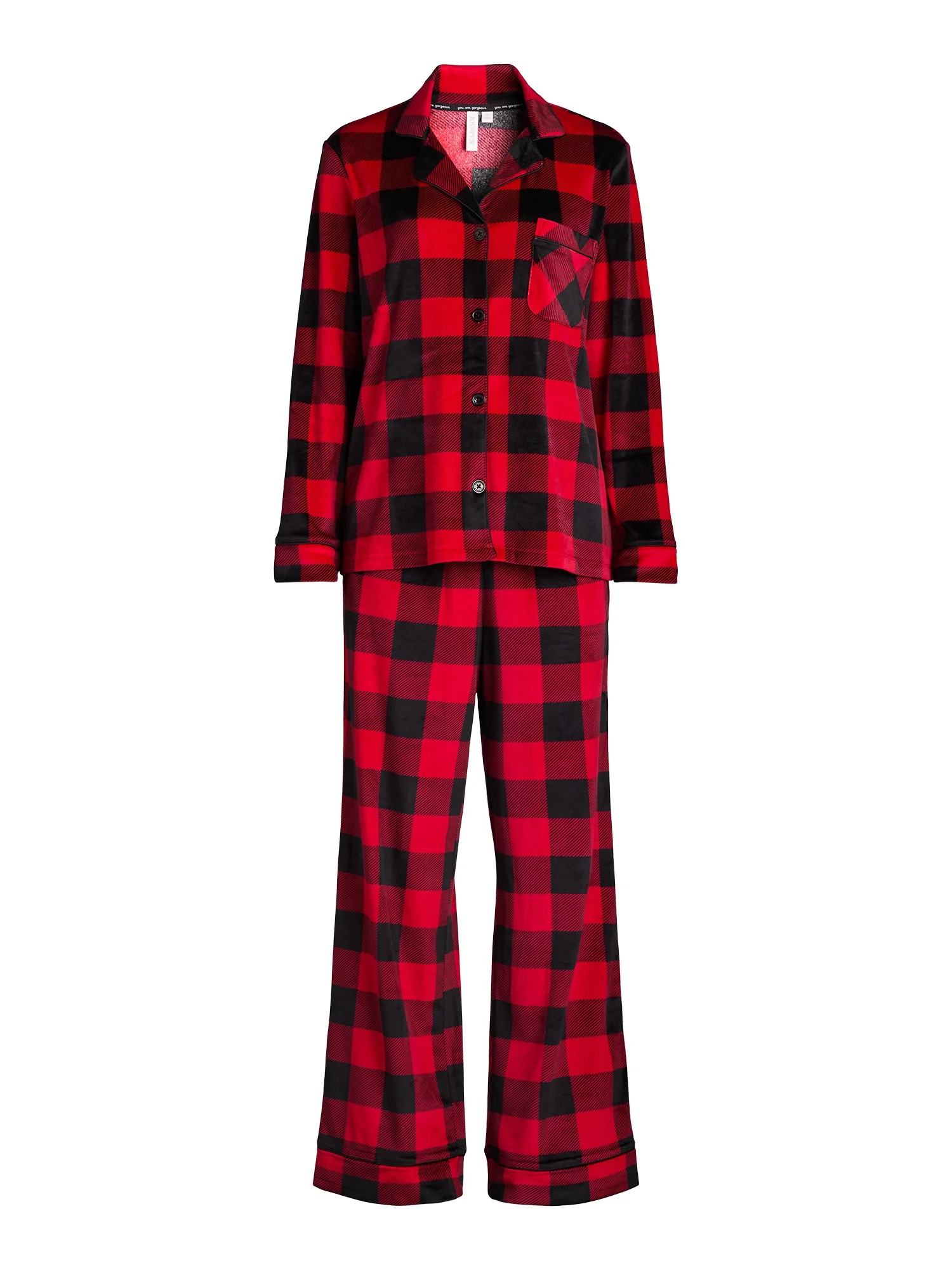 Joyspun Women's Buffalo Plaid Notch Collar Top and Pants Pajama Set, 2-Piece, Sizes S-3X | Walmart (US)