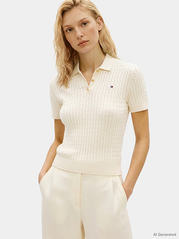 Kurzarm-Pullover im Polo-Stil mit Zopfmuster | Tommy Hilfiger (DE)