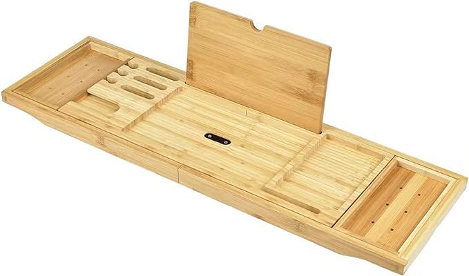 YCOCO Bamboo Expandable Bathtub Caddy Tray for Luxury Bath with Rack,Holds Book,Phone,Ipad,Wine,S... | Amazon (US)