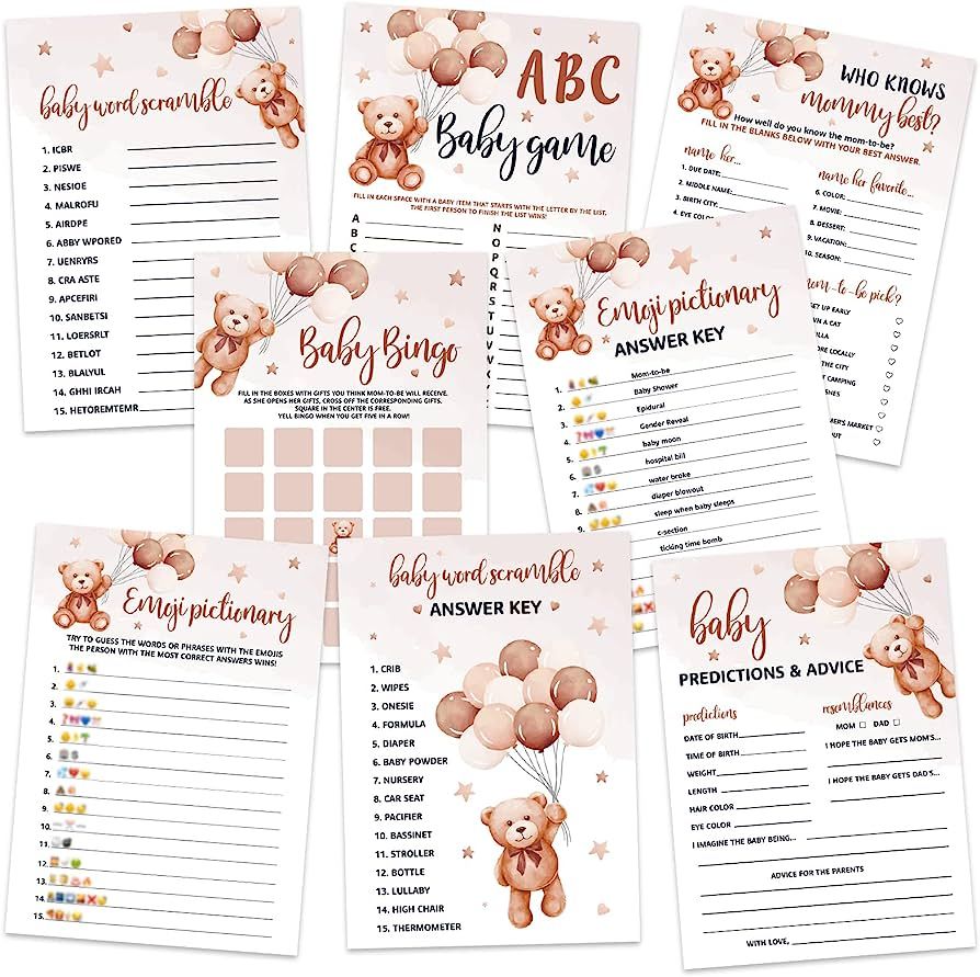 Sinasasspel 302pcs Teddy Bear Baby Shower Game Set of 6 Activities for 50 Guests Gender Neutral I... | Amazon (US)