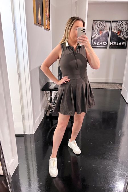 Gold hinge athletic dress 

Athleisure. Tennis dress. Dress with built in shorts. Gold hinge dress. Polo dress. Tennis outfit. 

#LTKtravel #LTKSeasonal #LTKfitness