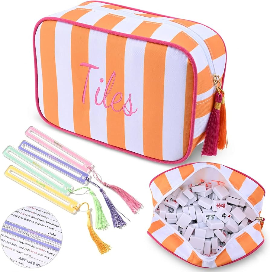 Empty Mahjong Tiles Bag with 4 Pcs Acrylic Mahjong Line Finder Cards,Mahjong Tile Bags with Zippe... | Amazon (US)