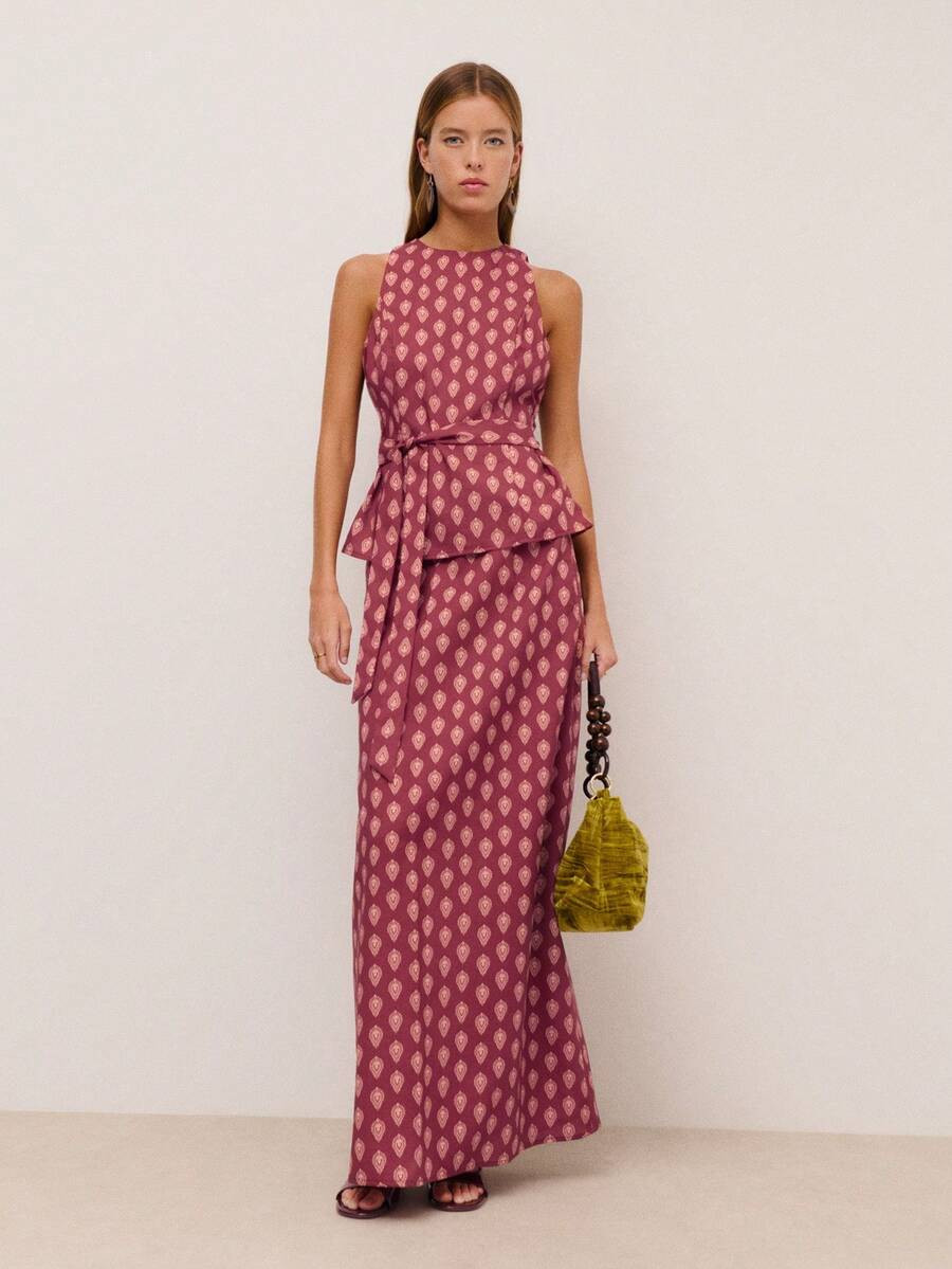 Nöista Printed Sleeveless Set Co-Ord With A Belted Waist And Midi Total Lenght. Easter, Spring, ... | SHEIN