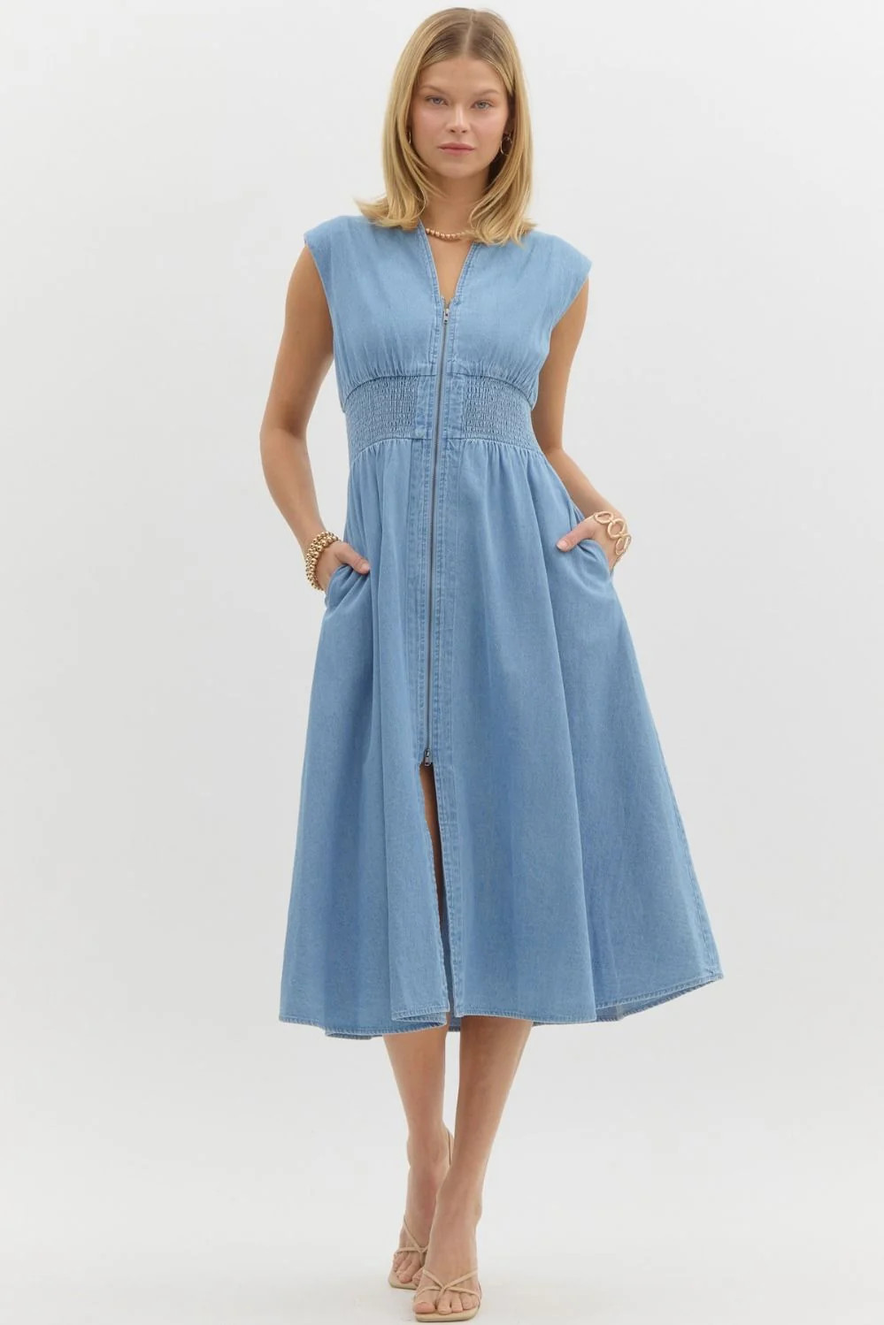 Denim Cap Sleeve Midi Dress Denim / Small | Refinery