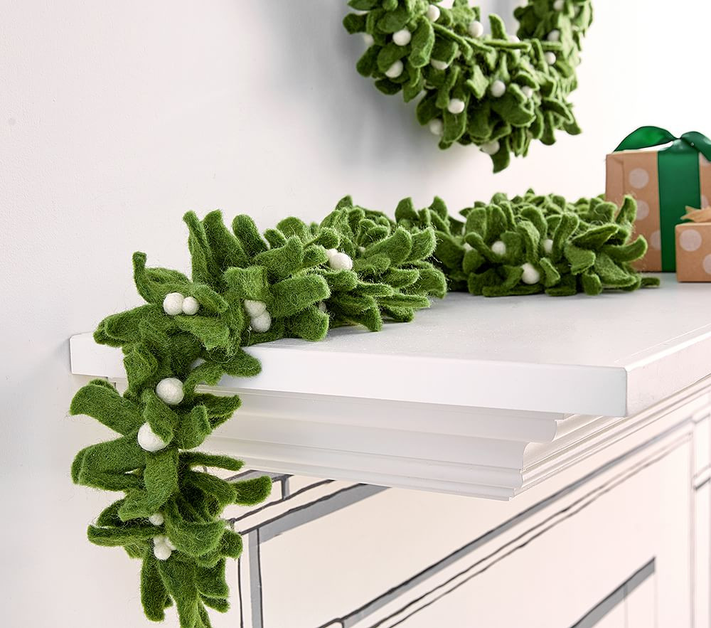 Felted Wool Mistletoe Garland Christmas Decor | Pottery Barn Kids