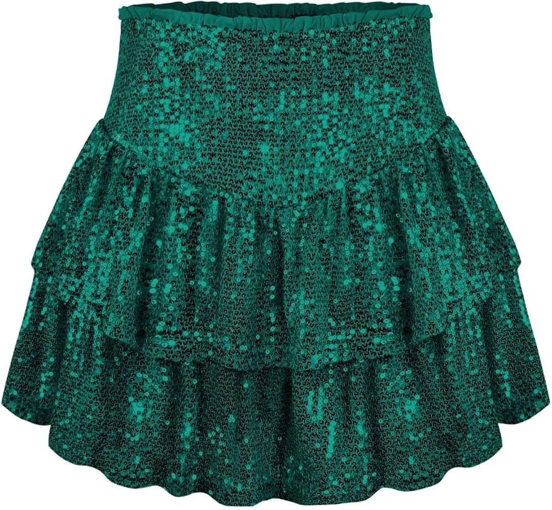 Women's Mini Skirts with Shorts Cute High Waist Sequin Ruffle Flowy Glitter Short Skirts Night Ou... | Amazon (US)