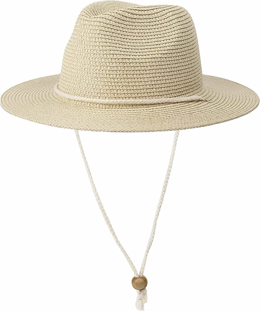 Koreshion Women Straw Panama Hat Summer Wide Brim Fedora Cap Beach Sun Hats UPF50+ | Amazon (US)