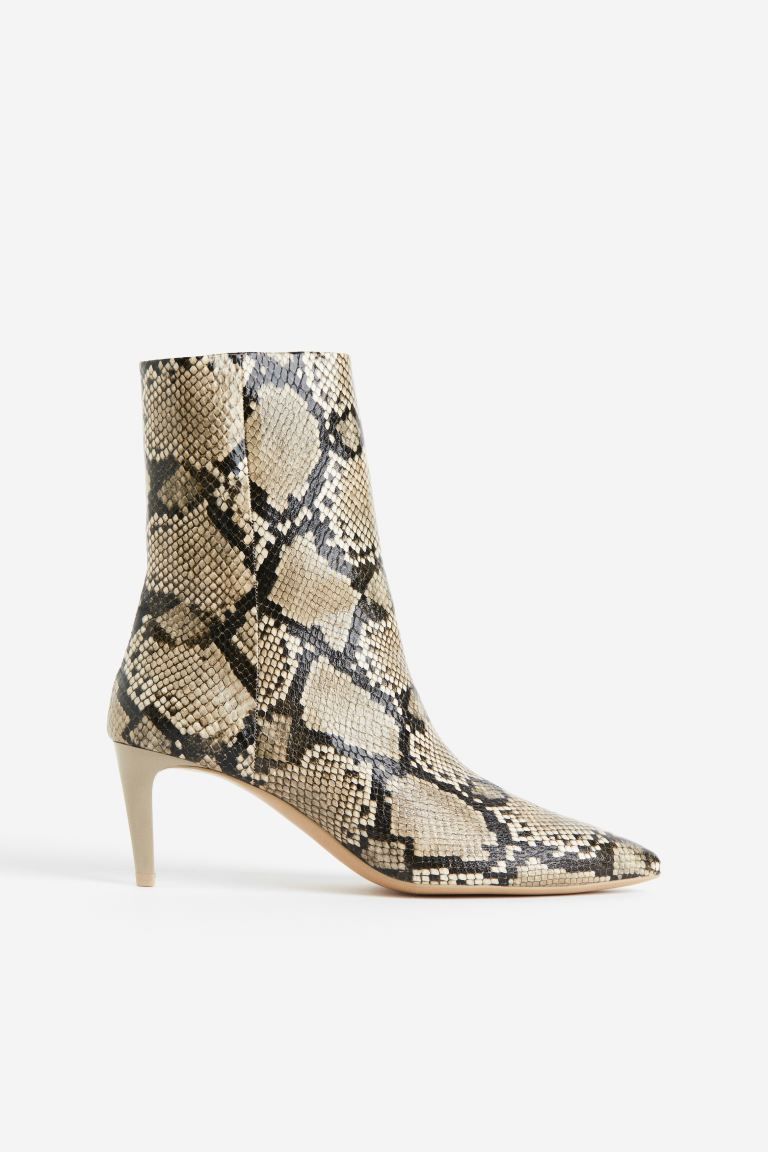 Heeled Boots - Beige/snakeskin-patterned - Ladies | H&M US | H&M (US)